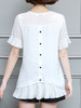 Casual Round Neck Plain Pleated-Hem Bell Sleeve Blouse