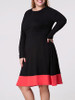 Casual Round Neck Color Block Plus Size Flared Dress