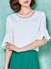 Casual Round Neck Cutout Plain Bell Sleeve Blouse