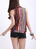 Casual V-Neck Tribal Printed Vertical Striped Sleeveless T-Shirt