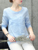Casual Round Neck Asymmetric Hem Patch Plain Blouse
