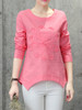 Casual Round Neck Asymmetric Hem Patch Plain Blouse
