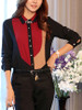 Casual Color Block Roll-Up Sleeve Blouse