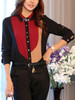 Casual Color Block Roll-Up Sleeve Blouse