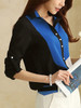 Casual Color Block Roll-Up Sleeve Blouse