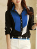 Casual Color Block Roll-Up Sleeve Blouse