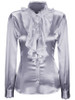 Casual Band Collar Cascading Ruffles Solid Blouse