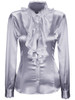 Casual Band Collar Cascading Ruffles Solid Blouse
