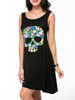 Casual Round Neck Multi-Color Skull Printed Sleeveless Shift Dress