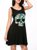 Casual Round Neck Multi-Color Skull Printed Sleeveless Shift Dress