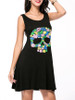 Casual Round Neck Multi-Color Skull Printed Sleeveless Shift Dress