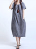 Casual Round Neck Plain Pocket Midi Shift Dress