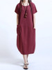 Casual Round Neck Plain Pocket Midi Shift Dress