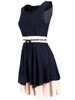 Casual Ladylike Color Block Round Neck Bowknot Chiffon Skater Dress