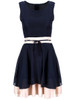 Casual Ladylike Color Block Round Neck Bowknot Chiffon Skater Dress