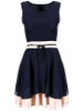 Casual Ladylike Color Block Round Neck Bowknot Chiffon Skater Dress