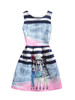 Casual Round Neck Lovely Cartoon Printed Striped Skater Dress