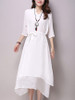 Casual V-Neck Asymmetric Hem Plain Double Layer Maxi Dress