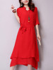 Casual V-Neck Asymmetric Hem Plain Double Layer Maxi Dress