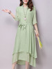 Casual V-Neck Asymmetric Hem Plain Double Layer Maxi Dress