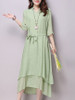 Casual V-Neck Asymmetric Hem Plain Double Layer Maxi Dress