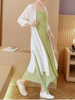 Casual Round Neck Asymmetric Hem Color Block Two-Piece Maxi Dress
