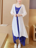 Casual Round Neck Asymmetric Hem Color Block Two-Piece Maxi Dress
