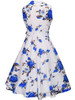 Casual Shawl Collar Belt Retro Style Floral Printed Skater Dress