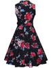 Casual Shawl Collar Belt Retro Style Floral Printed Skater Dress