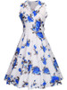 Casual Shawl Collar Belt Retro Style Floral Printed Skater Dress