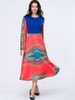 Casual Tribal Printed Color Block Round Neck Skater Dress Casual Tribal Printed Color Block Round Neck Skater Dress