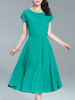 Casual Basic Designed Round Neck Elastic Waist Plain Maxi Dress