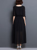 Casual Round Neck Keyhole Plain Chiffon Maxi Dress With Tie Sleeve