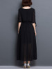 Casual Round Neck Keyhole Plain Chiffon Maxi Dress With Tie Sleeve