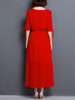 Casual Round Neck Keyhole Plain Chiffon Maxi Dress With Tie Sleeve