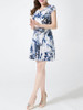 Casual Cowl Neck Skater Dress In Painted Print