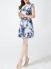 Casual Cowl Neck Skater Dress In Painted Print