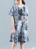 Casual Round Neck Patch Pocket Shift Dress In Abstract Print