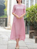 Casual Embroidery Plain Half Sleeve Round Neck Maxi Dress