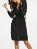 Casual Hooded Kangaroo Pocket Zips Plain Shift-dress