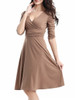 Casual Surplice Plain Skater Dress With Ruched Detail