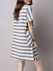 Casual Patch Pocket Striped Cotton Shift Dress