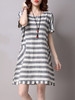 Casual Patch Pocket Striped Cotton Shift Dress