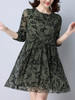 Casual Round Neck Hollow Out Plain Shift Dress