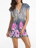 Casual Batwing V Neck Dacron Floral Printed Shift Dress