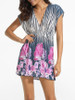 Casual Batwing V Neck Dacron Floral Printed Shift Dress