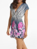 Casual Batwing V Neck Dacron Floral Printed Shift Dress