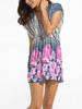 Casual Batwing V Neck Dacron Floral Printed Shift Dress