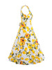 Casual Boat Neck Fruit Floral Printed Skater Dress