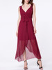 Casual Surplice Asymmetrical Hems Removable Tie Plain Shift Dress